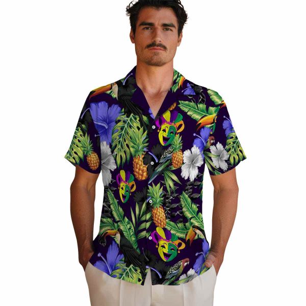 Mardi Gras Toucan Hibiscus Pineapple Hawaiian Shirt High quality