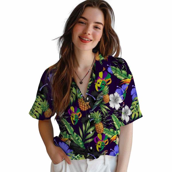 Mardi Gras Toucan Hibiscus Pineapple Hawaiian Shirt Trendy