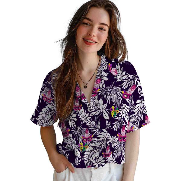 Mardi Gras Tropical Leaf Hawaiian Shirt Trendy