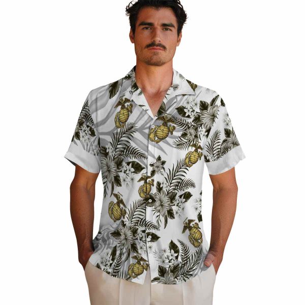 Marine Corps Hibiscus Palm Leaves Hawaiian Shirt High quality