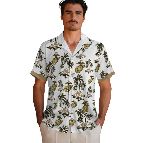 Marine Corps Palm Island Print Hawaiian Shirt High quality