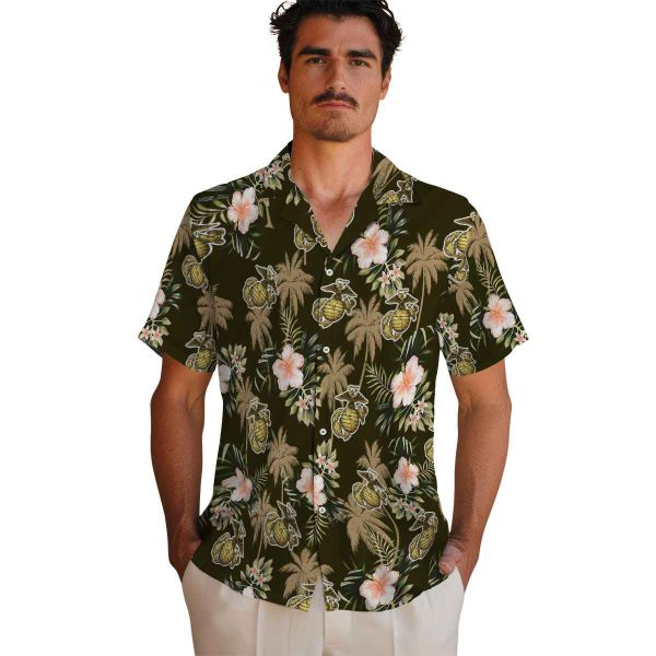 Marine Corps Palm Tree Flower Hawaiian Shirt High quality