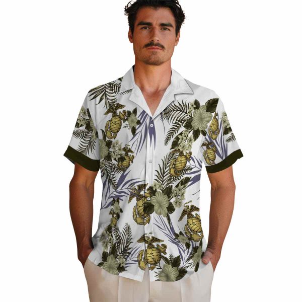 Marine Corps Patriotic Hibiscus Design Hawaiian Shirt High quality