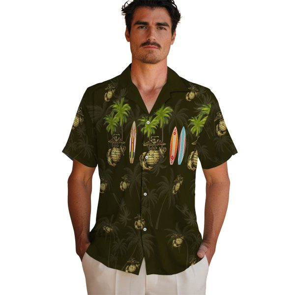 Marine Corps Surfboard Palm Hawaiian Shirt High quality