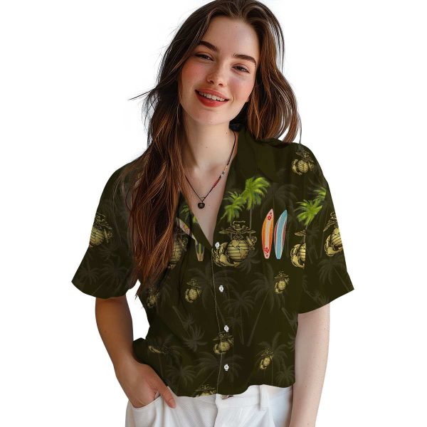 Marine Corps Surfboard Palm Hawaiian Shirt Trendy