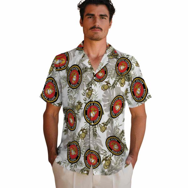 Marine Corps Tropical Leaves Hawaiian Shirt High quality