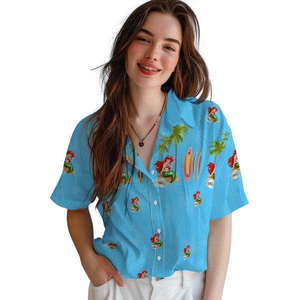 Mermaid Surfboard Palm Hawaiian Shirt Trendy