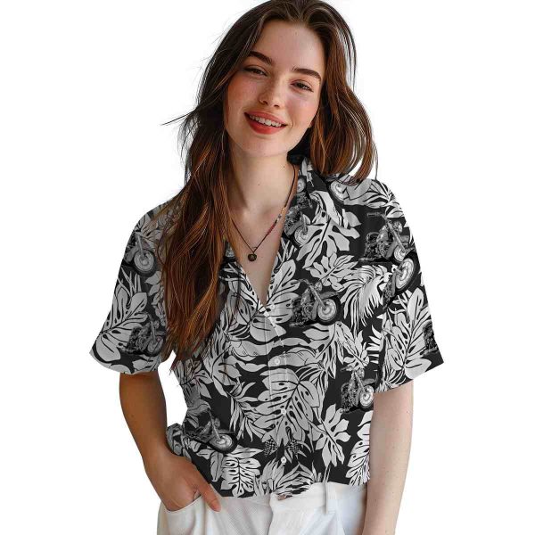 Motorcycle Monstera Leaf Pattern Hawaiian Shirt Trendy