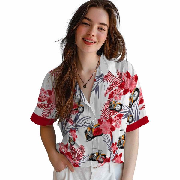 Motorcycle Patriotic Hibiscus Design Hawaiian Shirt Trendy