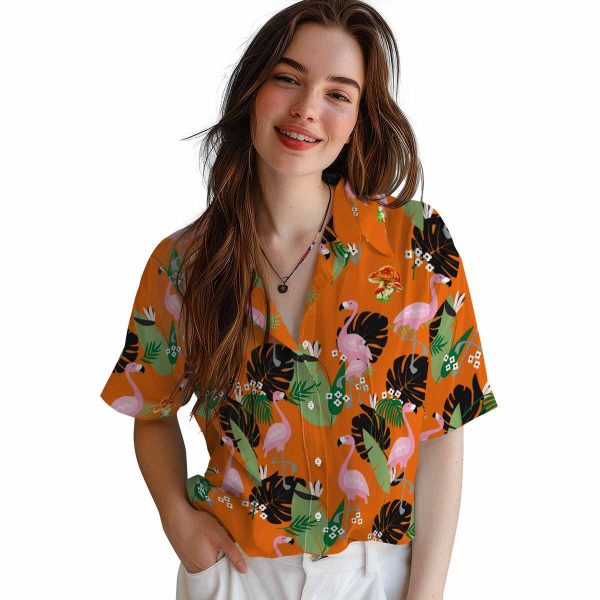 Mushroom Flamingo Leaf Motif Hawaiian Shirt Trendy