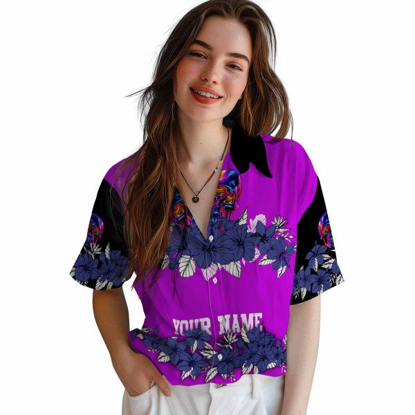 Neon Hibiscus Stripe Hawaiian Shirt Trendy