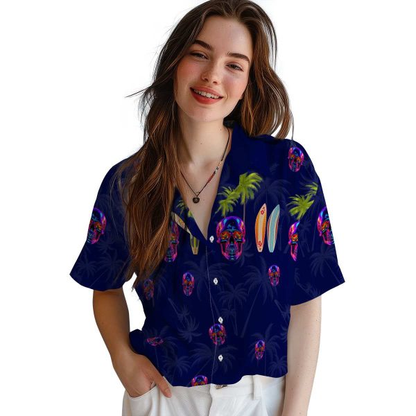 Neon Surfboard Palm Hawaiian Shirt Trendy