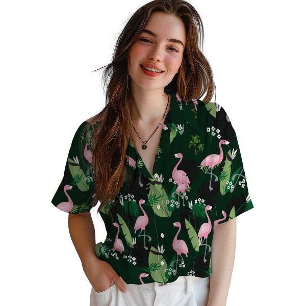 Palm Tree Flamingo Leaf Motif Hawaiian Shirt Trendy