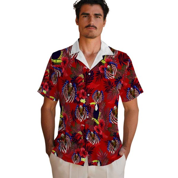 Patriotic Floral Toucan Hawaiian Shirt High quality