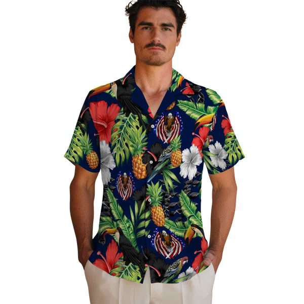 Patriotic Toucan Hibiscus Pineapple Hawaiian Shirt High quality