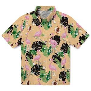 Peach Flamingo Leaf Motif Hawaiian Shirt Best selling