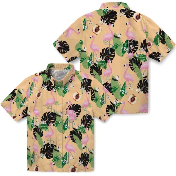 Peach Flamingo Leaf Motif Hawaiian Shirt Latest Model