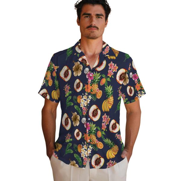 Peach Hibiscus And Fruit Hawaiian Shirt High quality