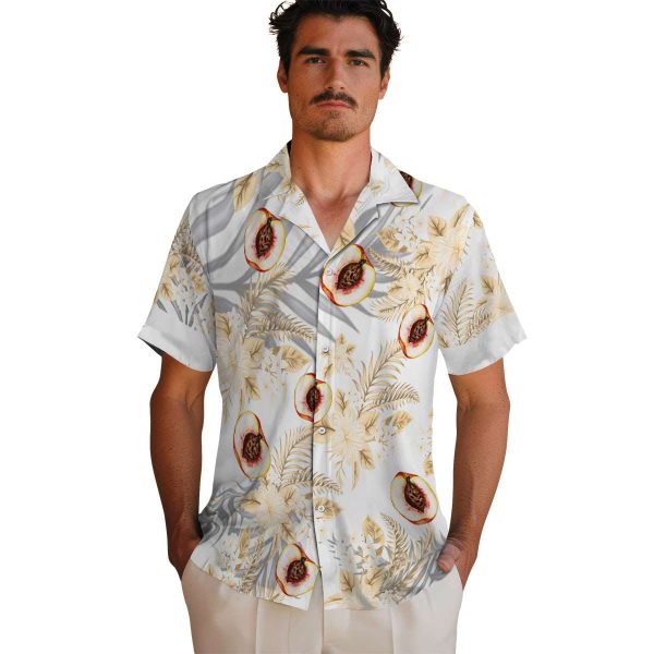 Peach Hibiscus Palm Leaves Hawaiian Shirt High quality