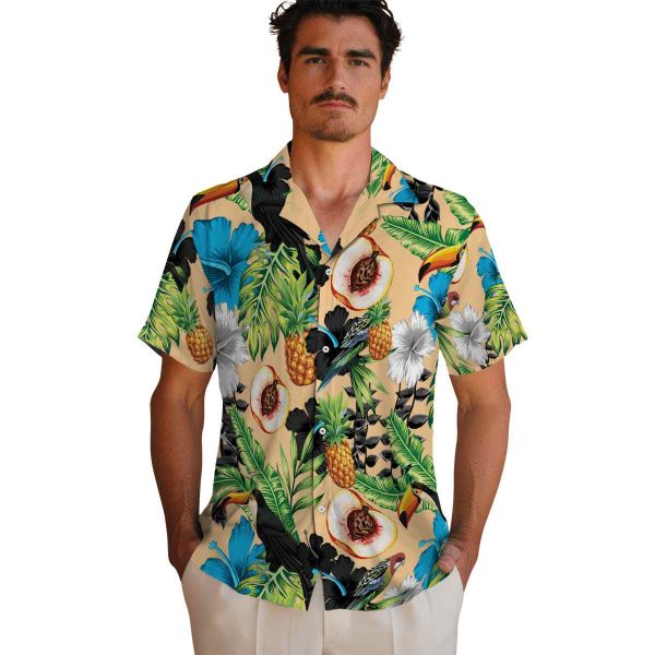 Peach Toucan Hibiscus Pineapple Hawaiian Shirt High quality