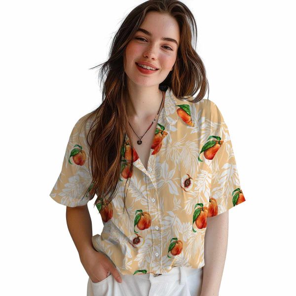 Peach Tropical Leaf Hawaiian Shirt Trendy