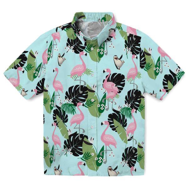 Penguin Flamingo Leaf Motif Hawaiian Shirt Best selling