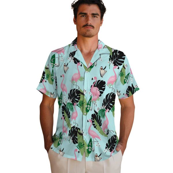 Penguin Flamingo Leaf Motif Hawaiian Shirt High quality