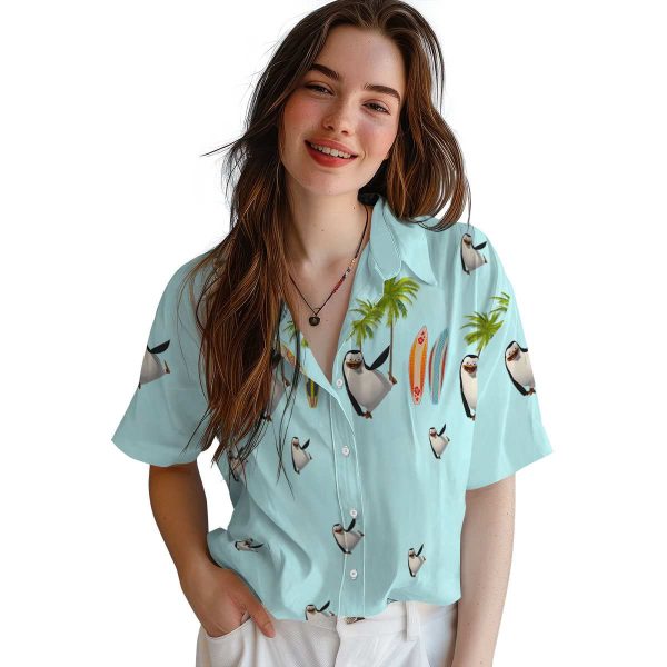 Penguin Surfboard Palm Hawaiian Shirt Trendy