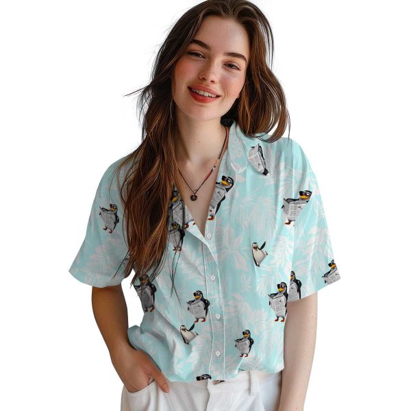 Penguin Tropical Leaf Hawaiian Shirt Trendy