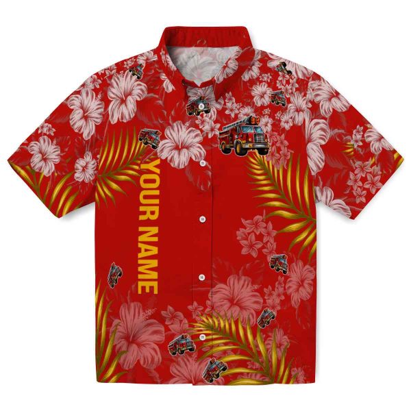 Personalized Fire Truck Hibiscus Print Hawaiian Shirt Best selling