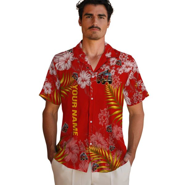 Personalized Fire Truck Hibiscus Print Hawaiian Shirt High quality