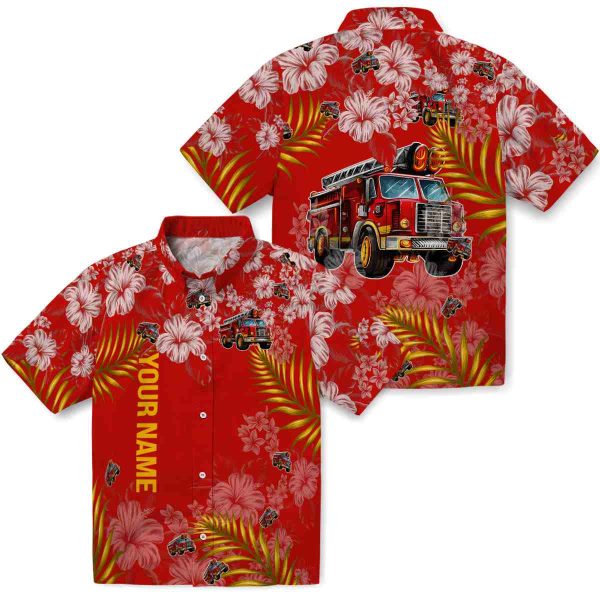 Personalized Fire Truck Hibiscus Print Hawaiian Shirt Latest Model