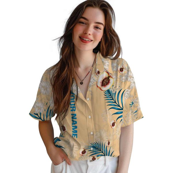 Personalized Peach Hibiscus Print Hawaiian Shirt Trendy