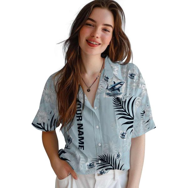 Personalized Shark Hibiscus Print Hawaiian Shirt Trendy