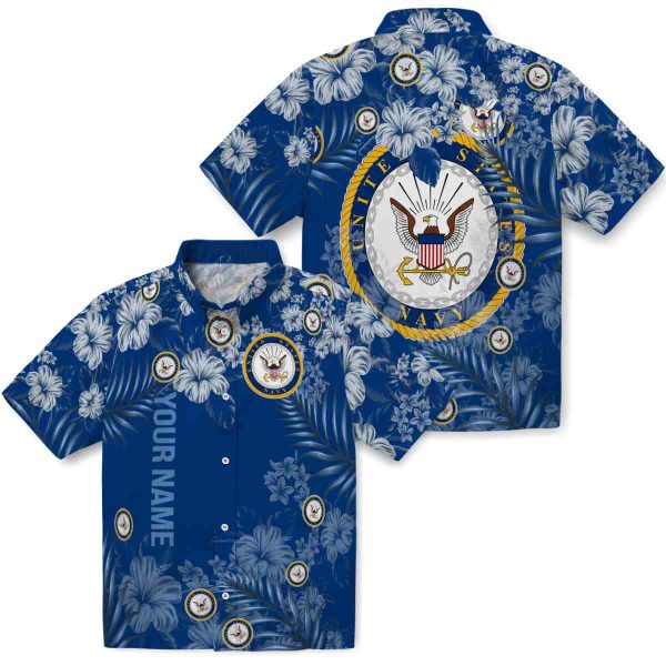 Personalized US Navy Hibiscus Print Hawaiian Shirt Latest Model