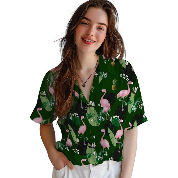 Pineapple Flamingo Leaf Motif Hawaiian Shirt Trendy