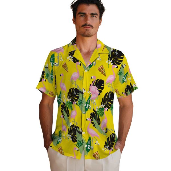 Pizza Flamingo Leaf Motif Hawaiian Shirt High quality