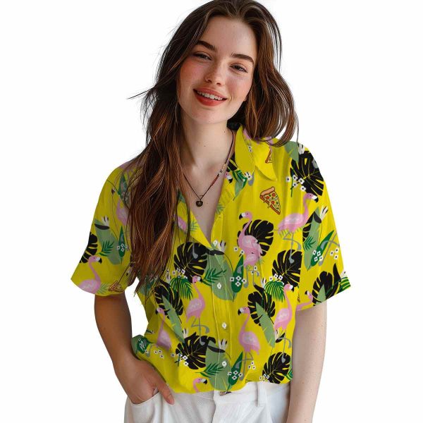 Pizza Flamingo Leaf Motif Hawaiian Shirt Trendy