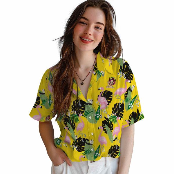 Pop Flamingo Leaf Motif Hawaiian Shirt Trendy