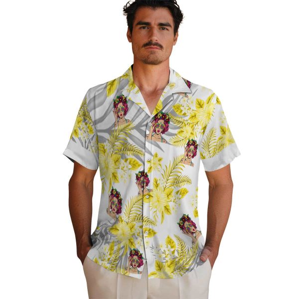 Pop Hibiscus Palm Leaves Hawaiian Shirt High quality