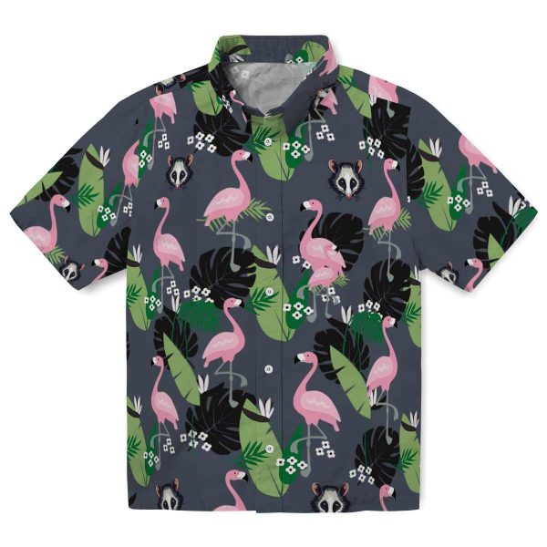 Possum Flamingo Leaf Motif Hawaiian Shirt Best selling