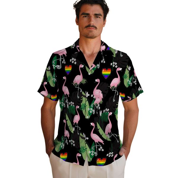 Pride Flamingo Leaf Motif Hawaiian Shirt High quality