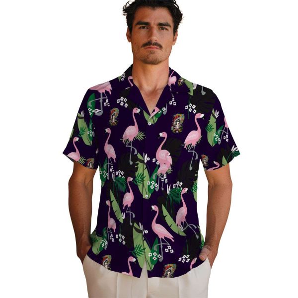 Psychedelic Flamingo Leaf Motif Hawaiian Shirt High quality