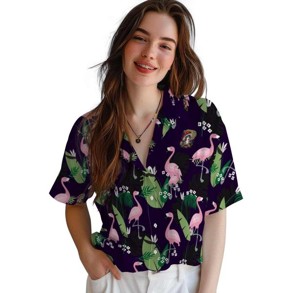 Psychedelic Flamingo Leaf Motif Hawaiian Shirt Trendy