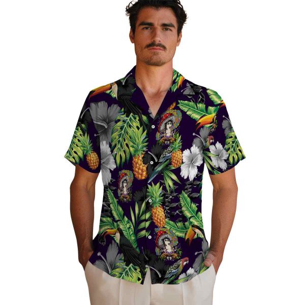 Psychedelic Toucan Hibiscus Pineapple Hawaiian Shirt High quality