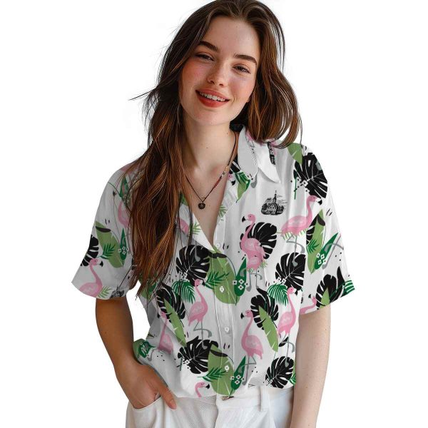 Puritan Flamingo Leaf Motif Hawaiian Shirt Trendy