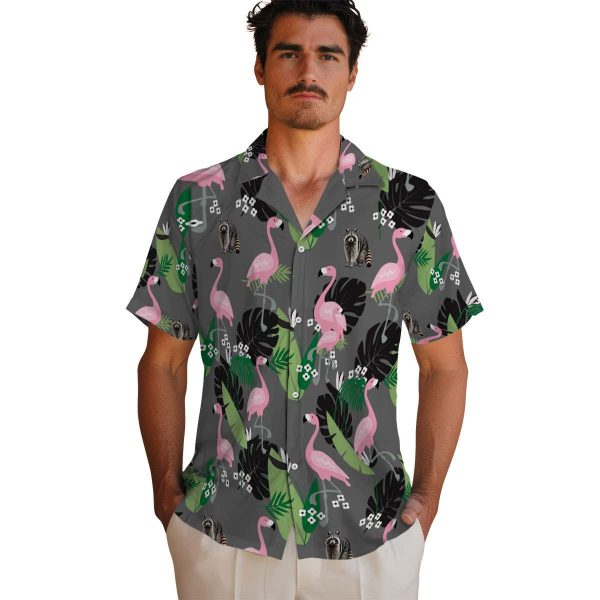 Raccoon Flamingo Leaf Motif Hawaiian Shirt High quality