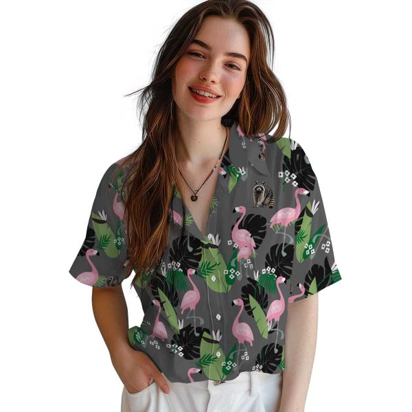 Raccoon Flamingo Leaf Motif Hawaiian Shirt Trendy