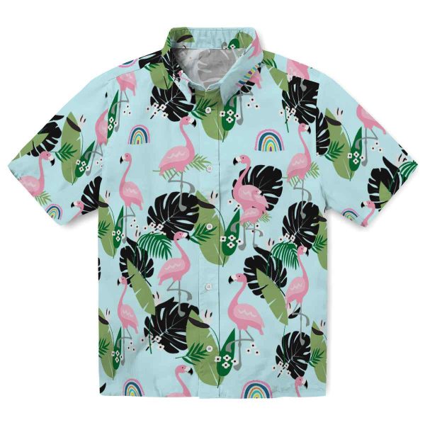 Rainbow Flamingo Leaf Motif Hawaiian Shirt Best selling