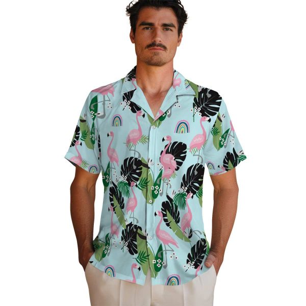 Rainbow Flamingo Leaf Motif Hawaiian Shirt High quality